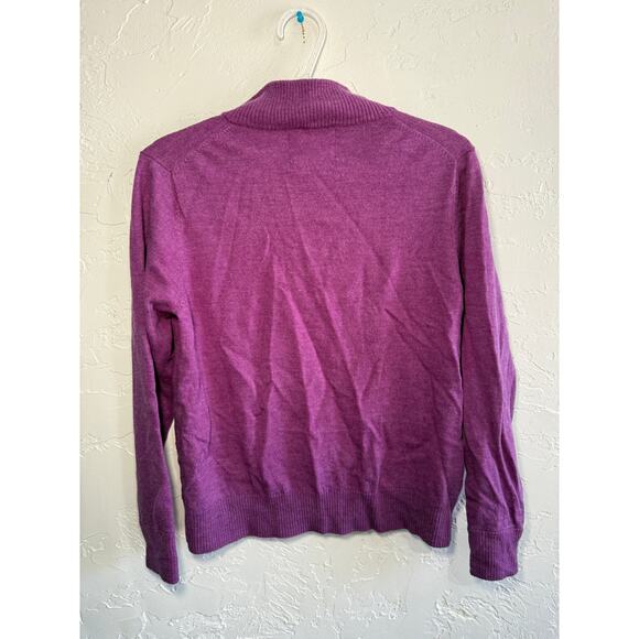 Maker & Company purple 100% merino wool 1/4 zip sweater womens medium preppy - Picture 3 of 4